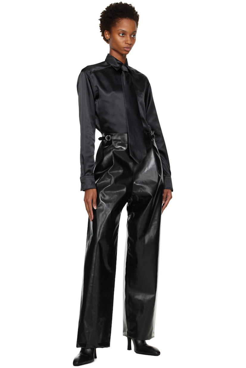 Buffed faux-leather trousers.

· Cinch straps at partially elasticized waistband
· Two-pocket styling
· Zip closure at outseams
· Pleats at front

Supplier color: Black