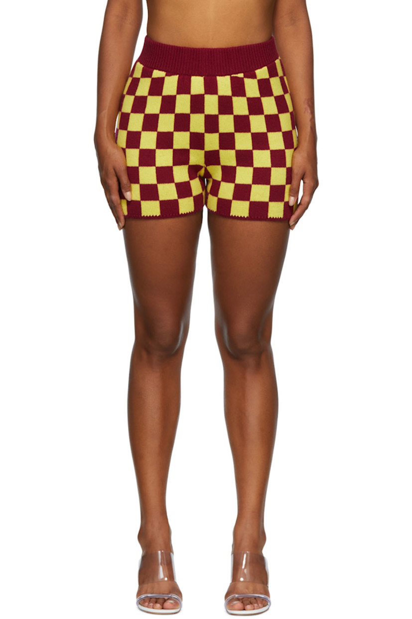 Knit cashmere shorts. 

· Check pattern throughout
· Rib knit waistband

Supplier color: Atomic yellow/Cabernet