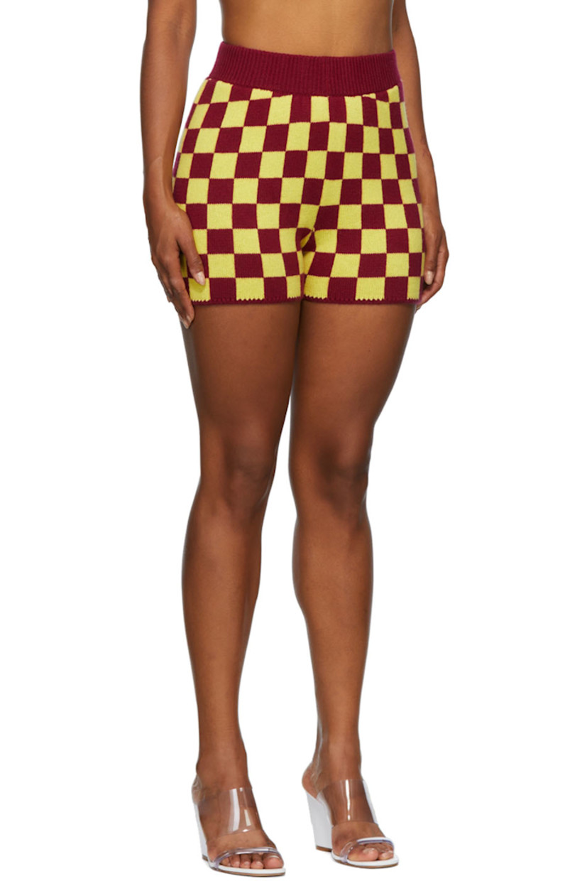 Knit cashmere shorts. 

· Check pattern throughout
· Rib knit waistband

Supplier color: Atomic yellow/Cabernet