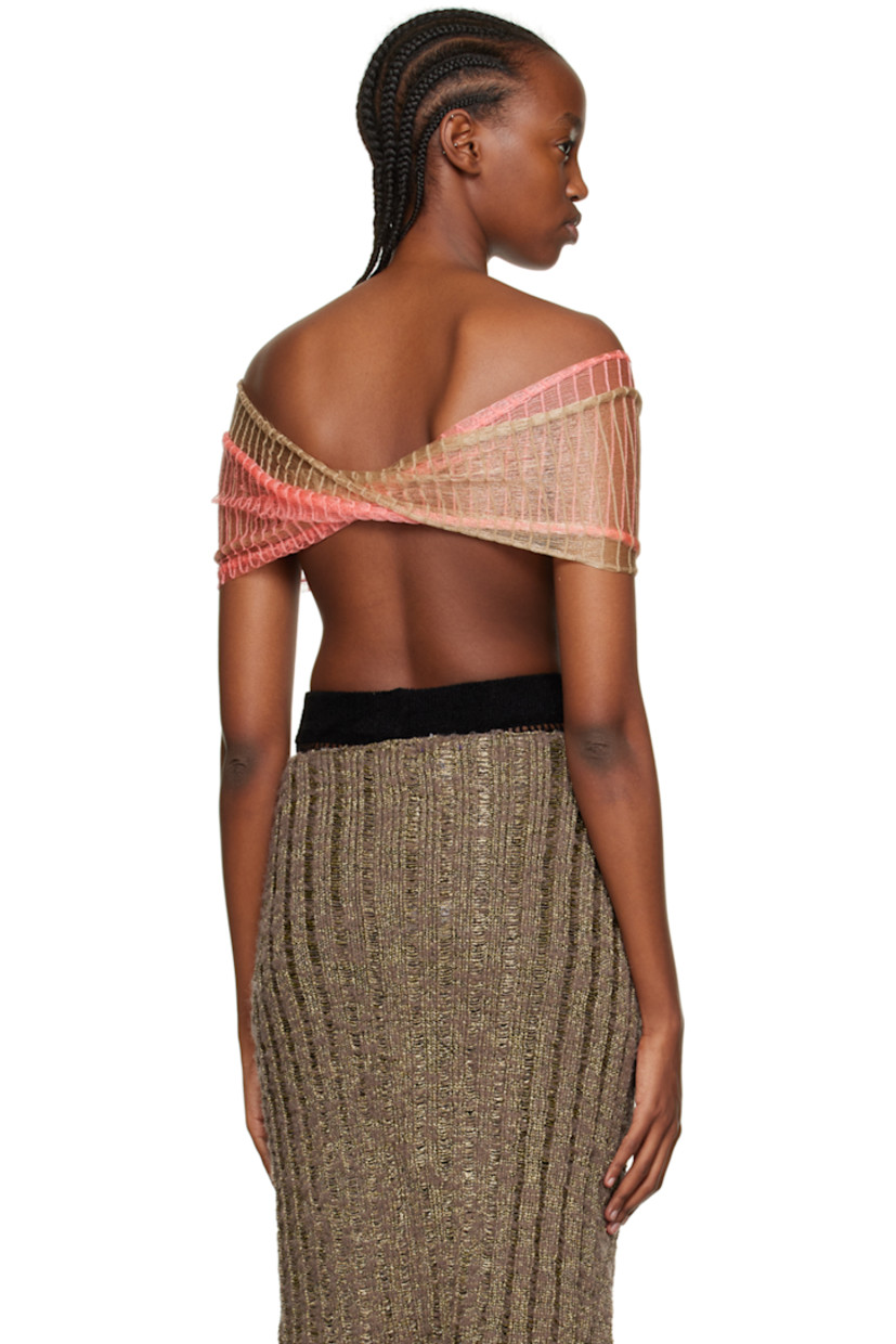 Semi-sheer knit viscose and polyester-blend camisole. Laddering throughout. 

· Off-the-shoulder and layered construction
· Twisted detailing at front and back 

Supplier color: Pink/Beige