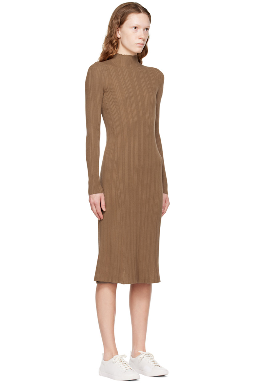 Rib knit viscose-blend dress. Mock neck.

Supplier color: Medium brown