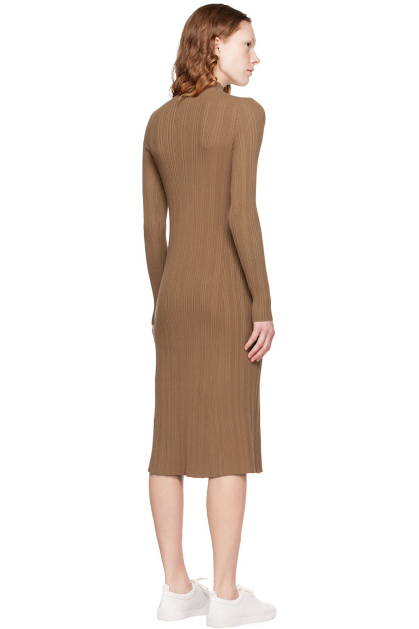 Rib knit viscose-blend dress. Mock neck.

Supplier color: Medium brown