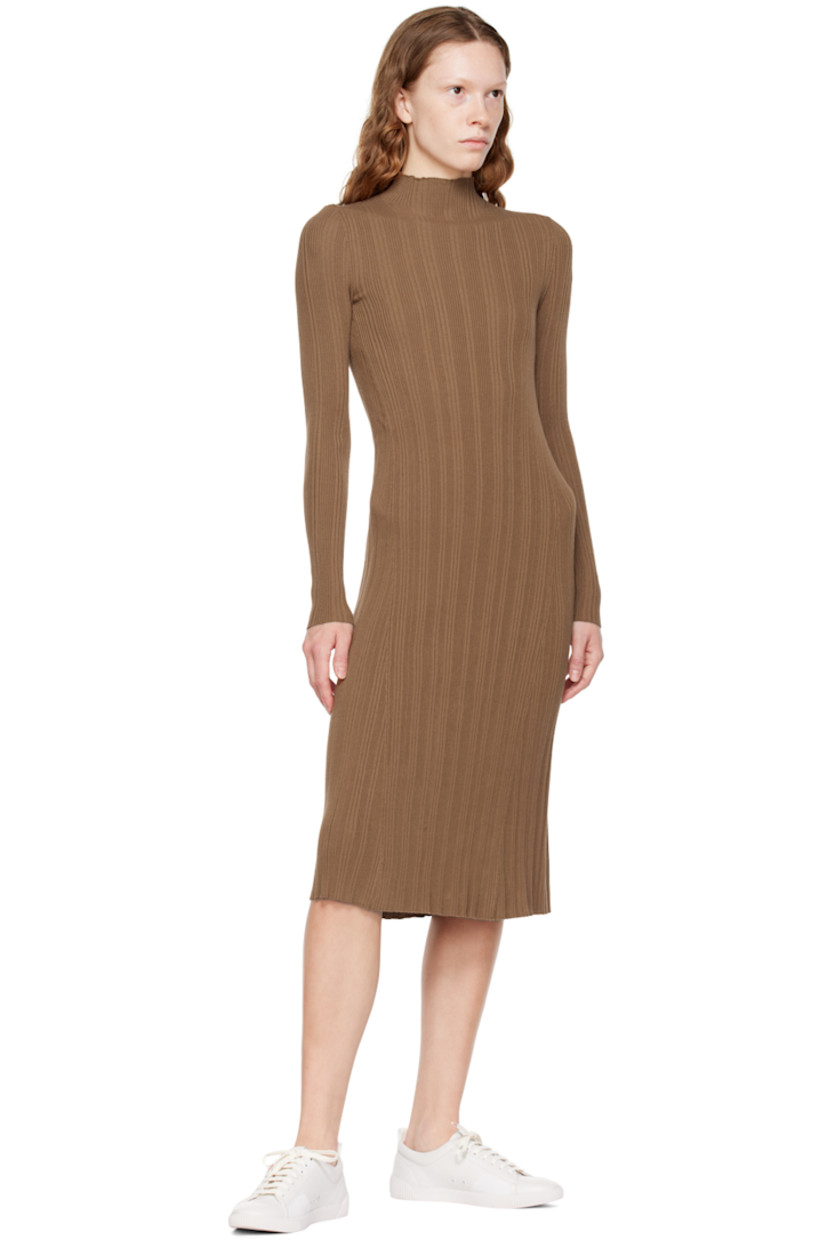 Rib knit viscose-blend dress. Mock neck.

Supplier color: Medium brown