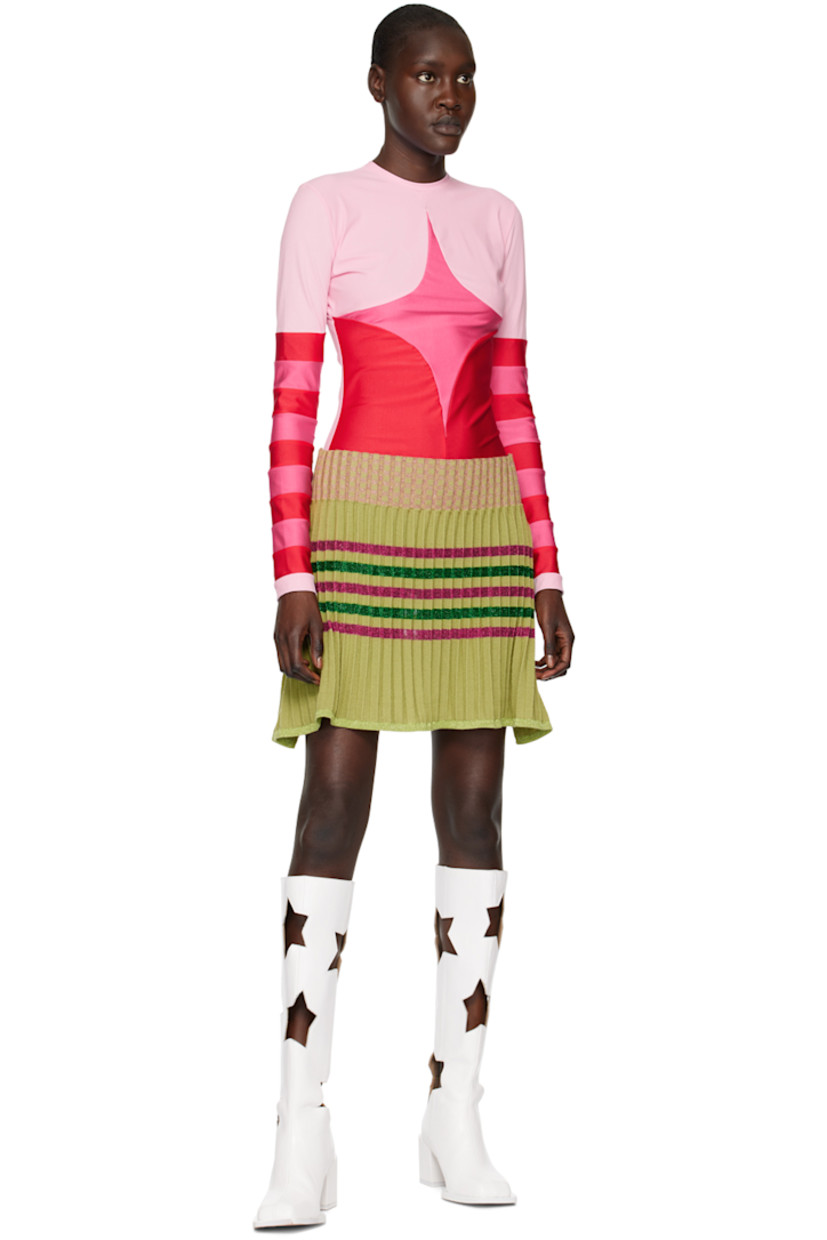 Garment-pleated knit merino wool-blend skirt. Metallic thread detailing and stripes throughout.

· Rib knit waistband and flared hem
· Unlined

Available exclusively at SSENSE.

Supplier color: Mint/Green