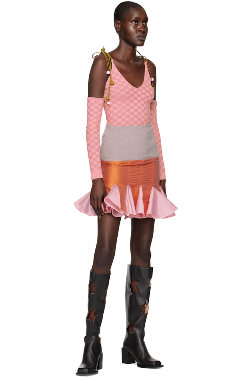 Knit Lenzing™ viscose-blend shirt. Check pattern throughout. 

· Off-the-shoulder construction 
· Beaded self-tie halter strap 
· V-neck 
· Beaded self-tie strap at shoulders 
· Rib knit cuffs 

Available exclusively at SSENSE. 

Supplier color: Pink