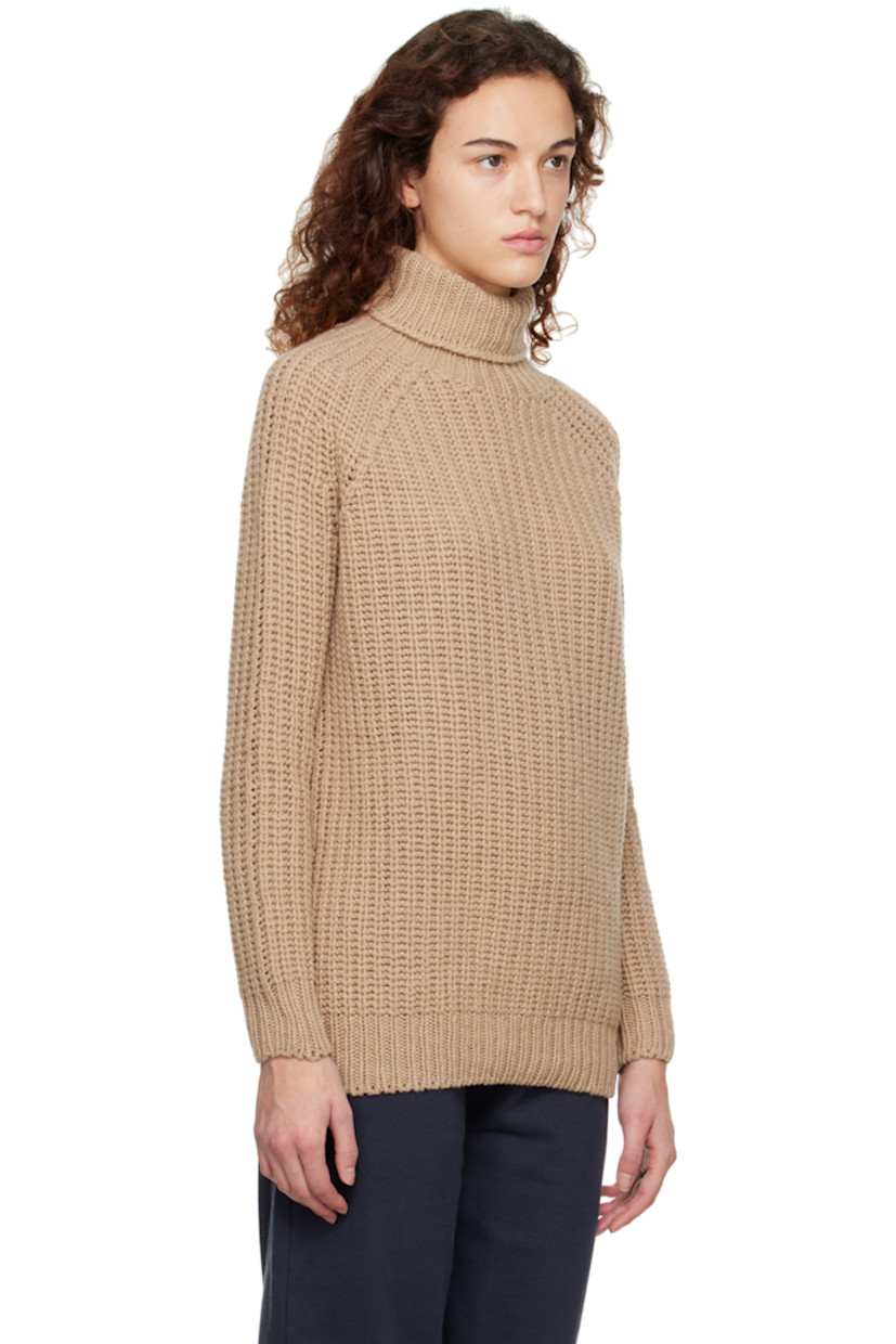 Rib knit lambswool sweater. 

· Rolled turtleneck
· Raglan sleeves

Supplier color: Light camel
