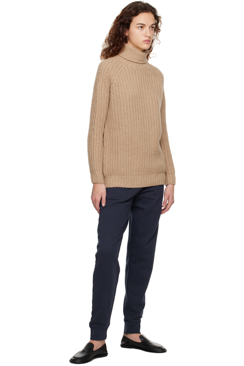 Rib knit lambswool sweater. 

· Rolled turtleneck
· Raglan sleeves

Supplier color: Light camel