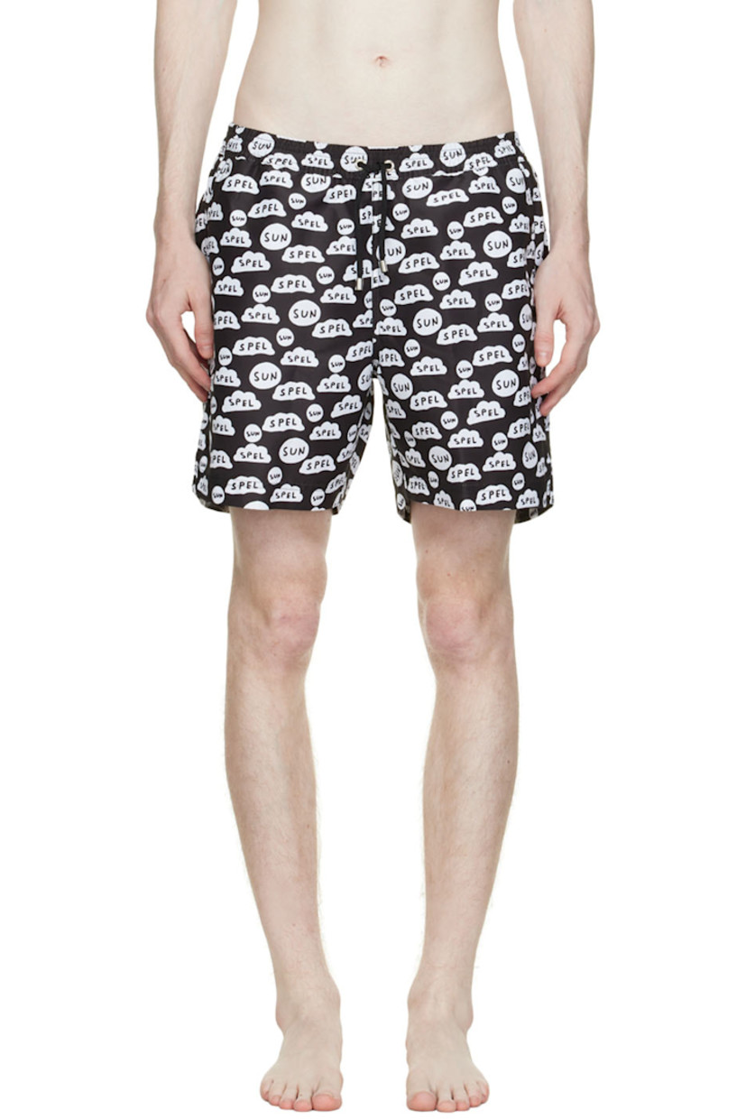 Recycled polyester taffeta swim shorts. Graphic pattern throughout.

· Drawstring at elasticized waistband
· Three-pocket styling
· Vented outseams
· Partial mesh lining

Featuring artwork by David Shrigley.

Available exclusively at SSENSE.

Supplier color: Bkaz black ds sun