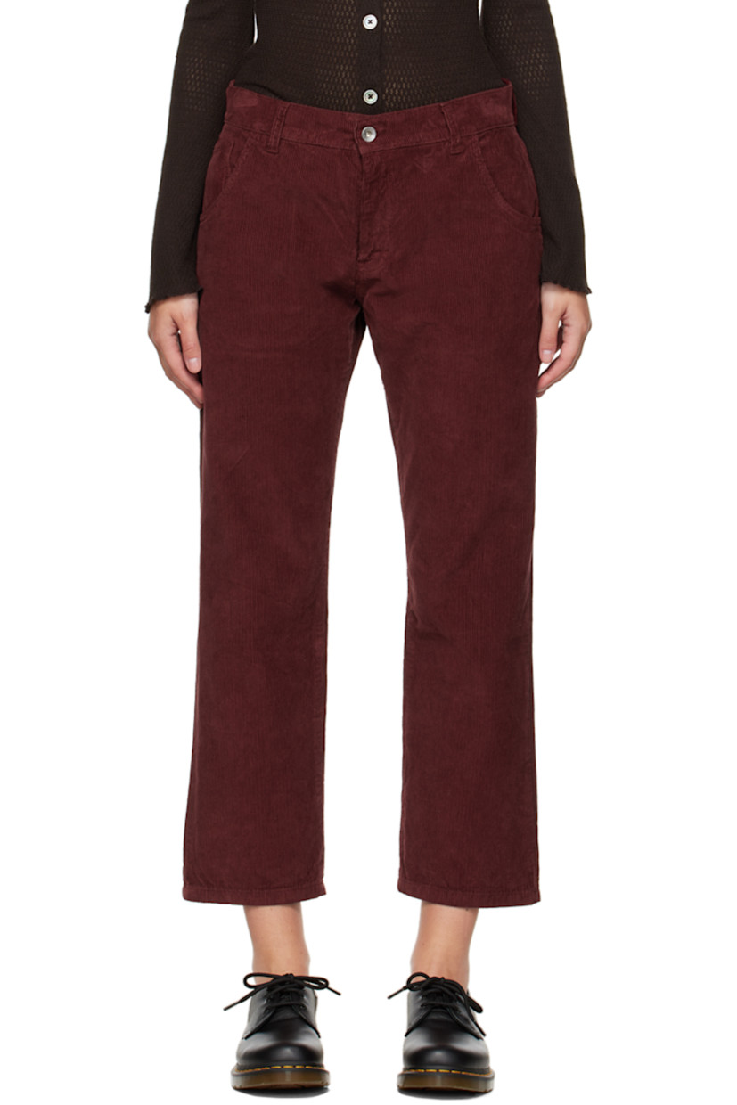 Cotton corduroy trousers in burgundy.

· Belt loops 
· Five-pocket styling
· Zip-fly
· Leather logo patch at back waist 

Supplier color: Burgundy