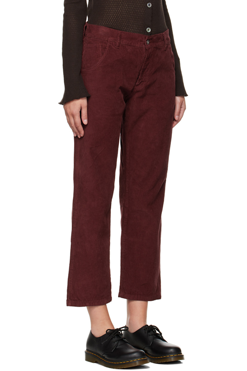 Cotton corduroy trousers in burgundy.

· Belt loops 
· Five-pocket styling
· Zip-fly
· Leather logo patch at back waist 

Supplier color: Burgundy