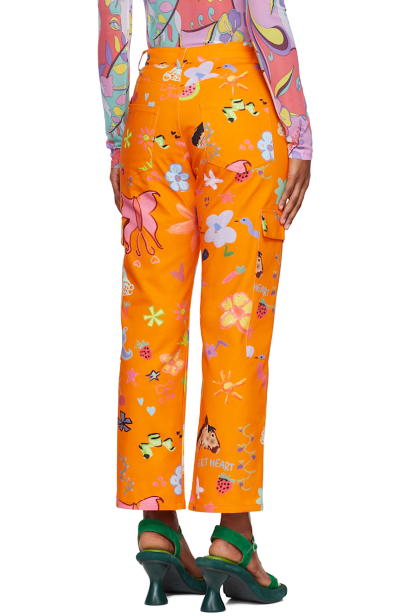 Non-stretch denim jeans. Graphic pattern printed throughout.

· Mid-rise 
· Belt loops 
· Four-pocket styling 
· Flap pockets at outseams 

Available exclusively at SSENSE.

Supplier color: Orange doodle