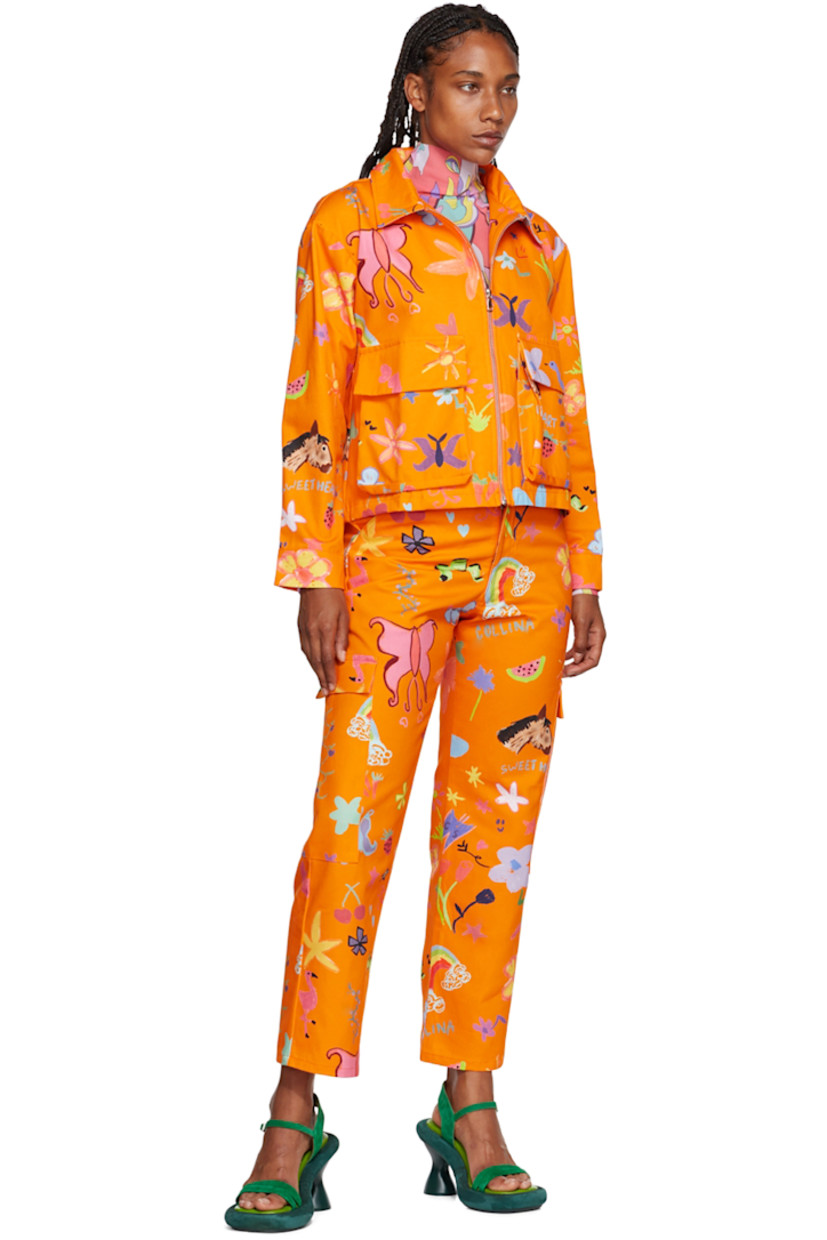 Non-stretch denim jeans. Graphic pattern printed throughout.

· Mid-rise 
· Belt loops 
· Four-pocket styling 
· Flap pockets at outseams 

Available exclusively at SSENSE.

Supplier color: Orange doodle