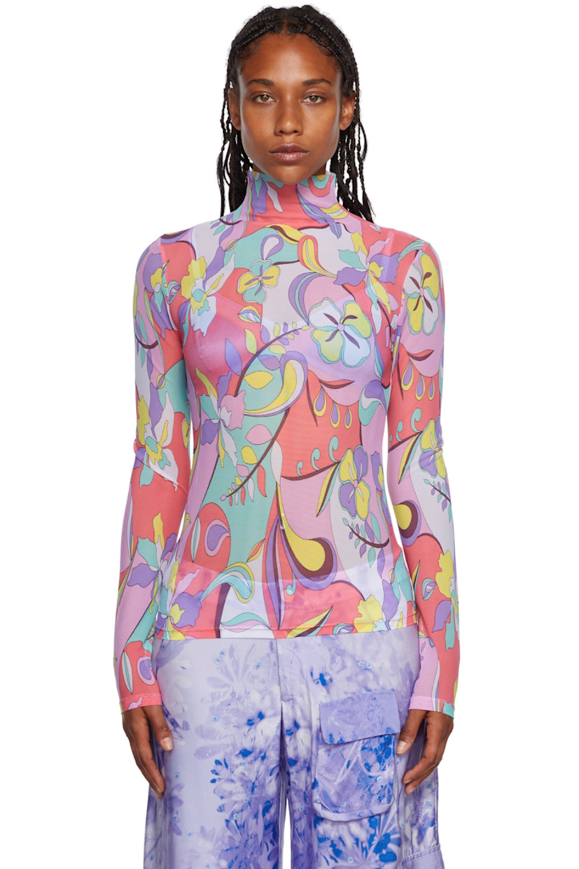 Stretch nylon mesh t-shirt. Floral and graphic pattern printed throughout.

Supplier color: Italian floral