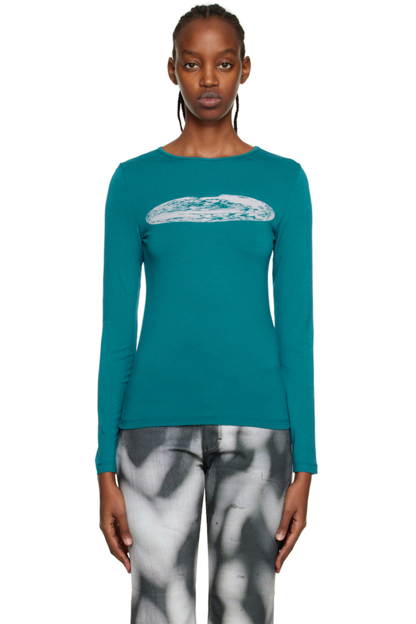 Stretch viscose jersey T-shirt. 

· Crewneck 
· Graphic printed at chest

Supplier color: Petrol blue