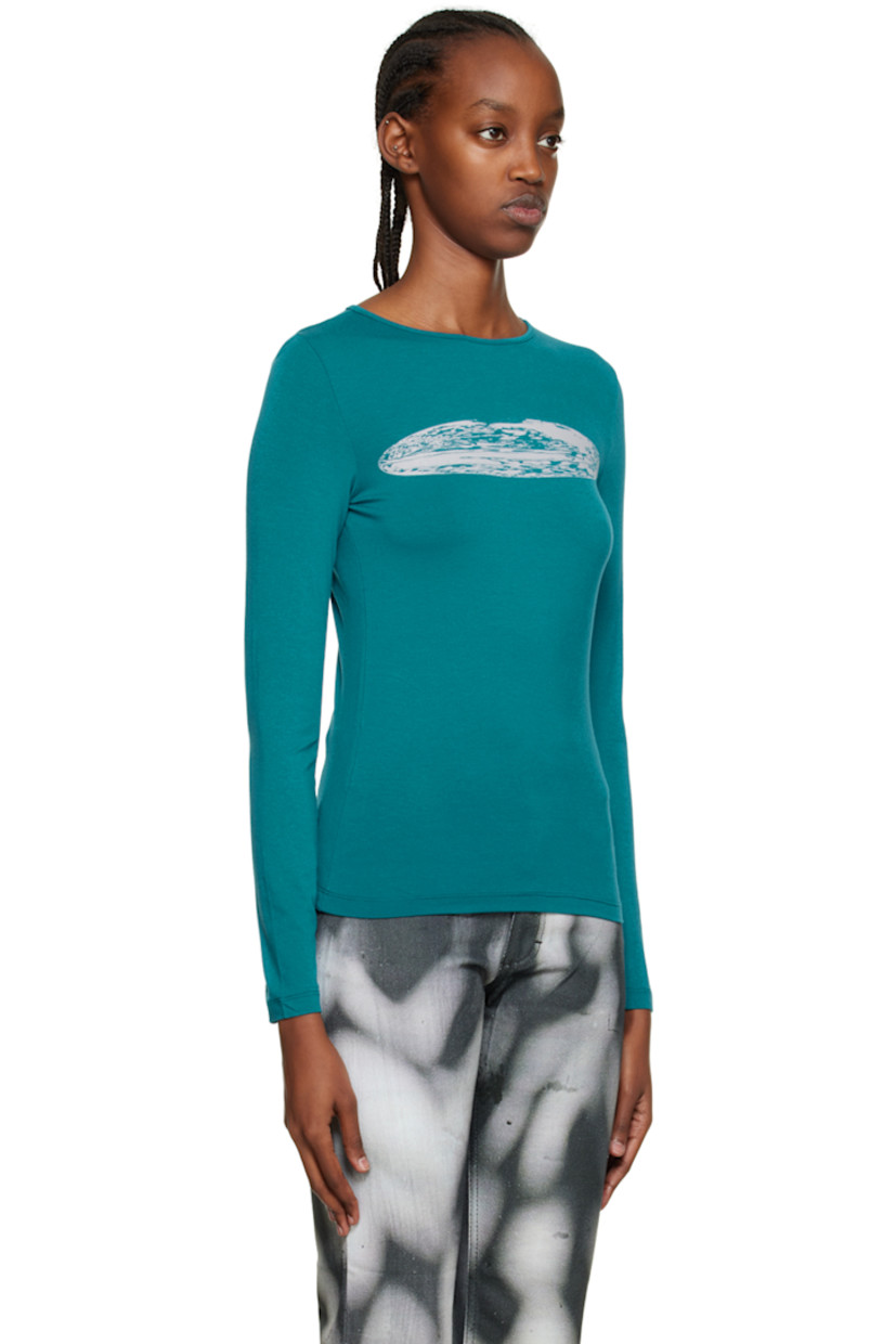 Stretch viscose jersey T-shirt. 

· Crewneck 
· Graphic printed at chest

Supplier color: Petrol blue
