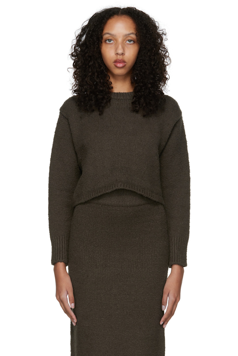Slubbed knit stretch cotton-blend sweater. 

· Dropped shoulders
· Rib knit crewneck, cuffs, and hem

Supplier color: Brown