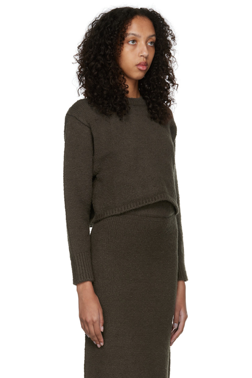 Slubbed knit stretch cotton-blend sweater. 

· Dropped shoulders
· Rib knit crewneck, cuffs, and hem

Supplier color: Brown