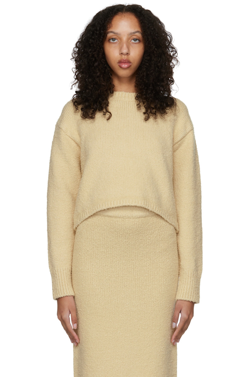 Slubbed knit stretch cotton-blend sweater. 

· Dropped shoulders
· Rib knit crewneck, cuffs, and hem

Supplier color: Yellow