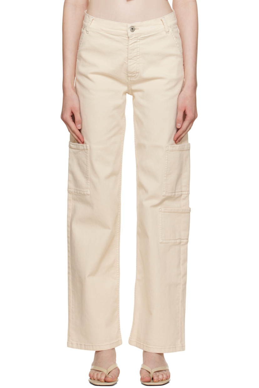 Stretch cotton-blend twill trousers in off-white.

· Belt loops
· Four-pocket styling
· Zip-fly
· Hammer loop at outseam
· Patch pocket at outseams
· Leather logo patch at back waistband

Supplier color: Cream