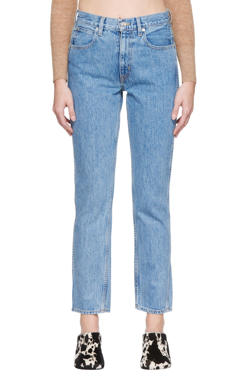 Non-stretch denim jeans. 

· Belt loops
· Five-pocket styling
· Zip-fly
· Logo-engraved silver-tone hardware
·Contrast stitching in tan

Supplier color: Daydream