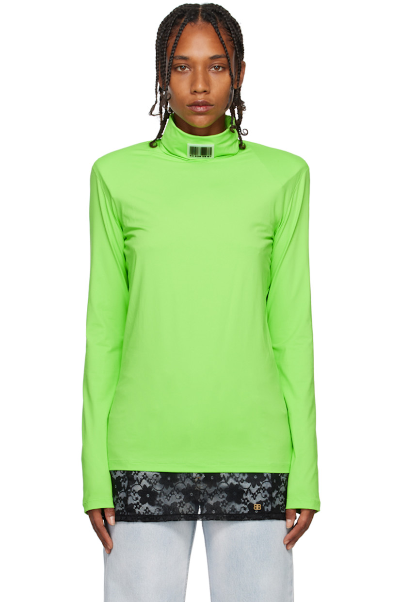 Stretch nylon jersey turtleneck. 

· Rubberized logo patches at collar
· Padded shoulders 

Supplier color: Neon green