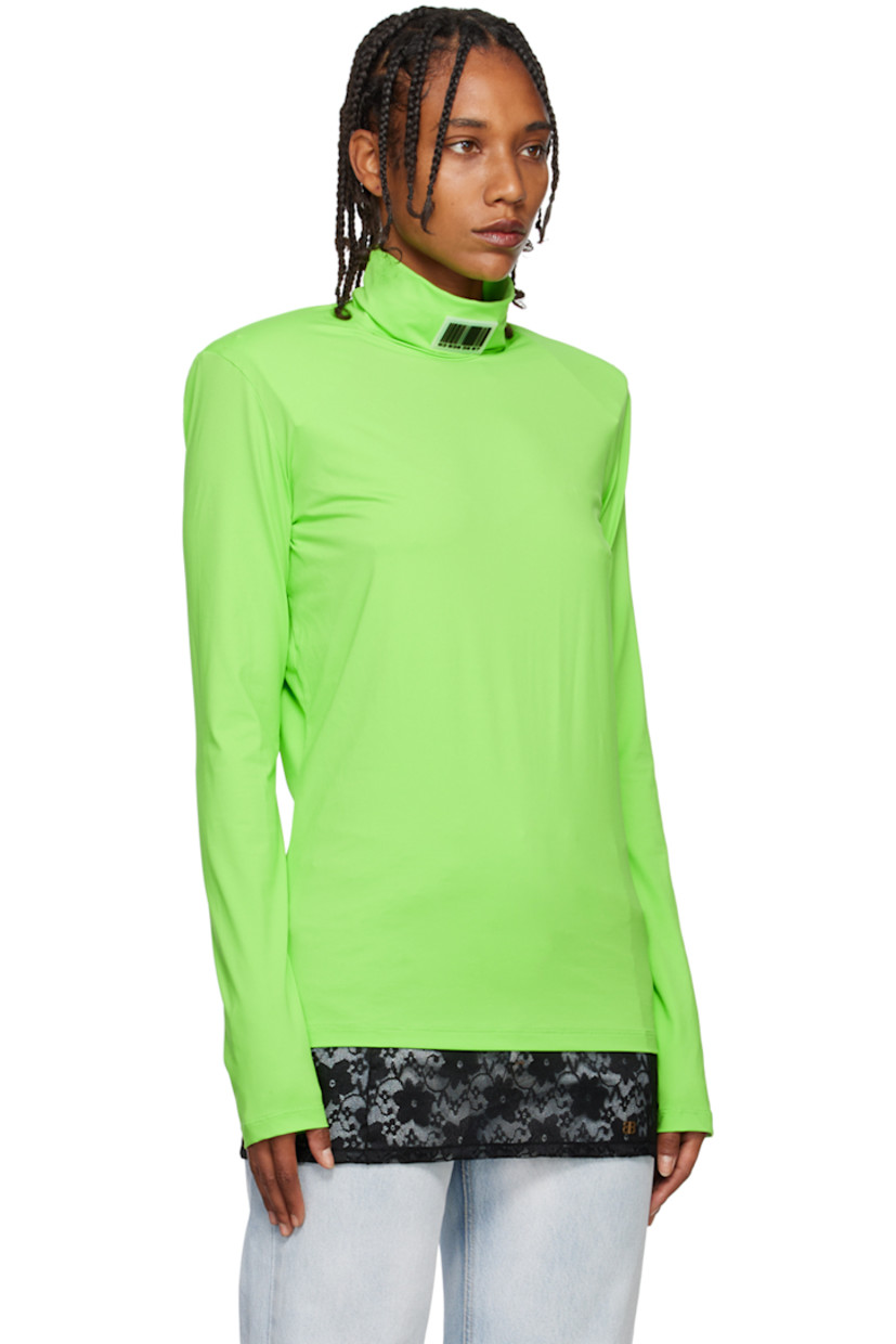 Stretch nylon jersey turtleneck. 

· Rubberized logo patches at collar
· Padded shoulders 

Supplier color: Neon green