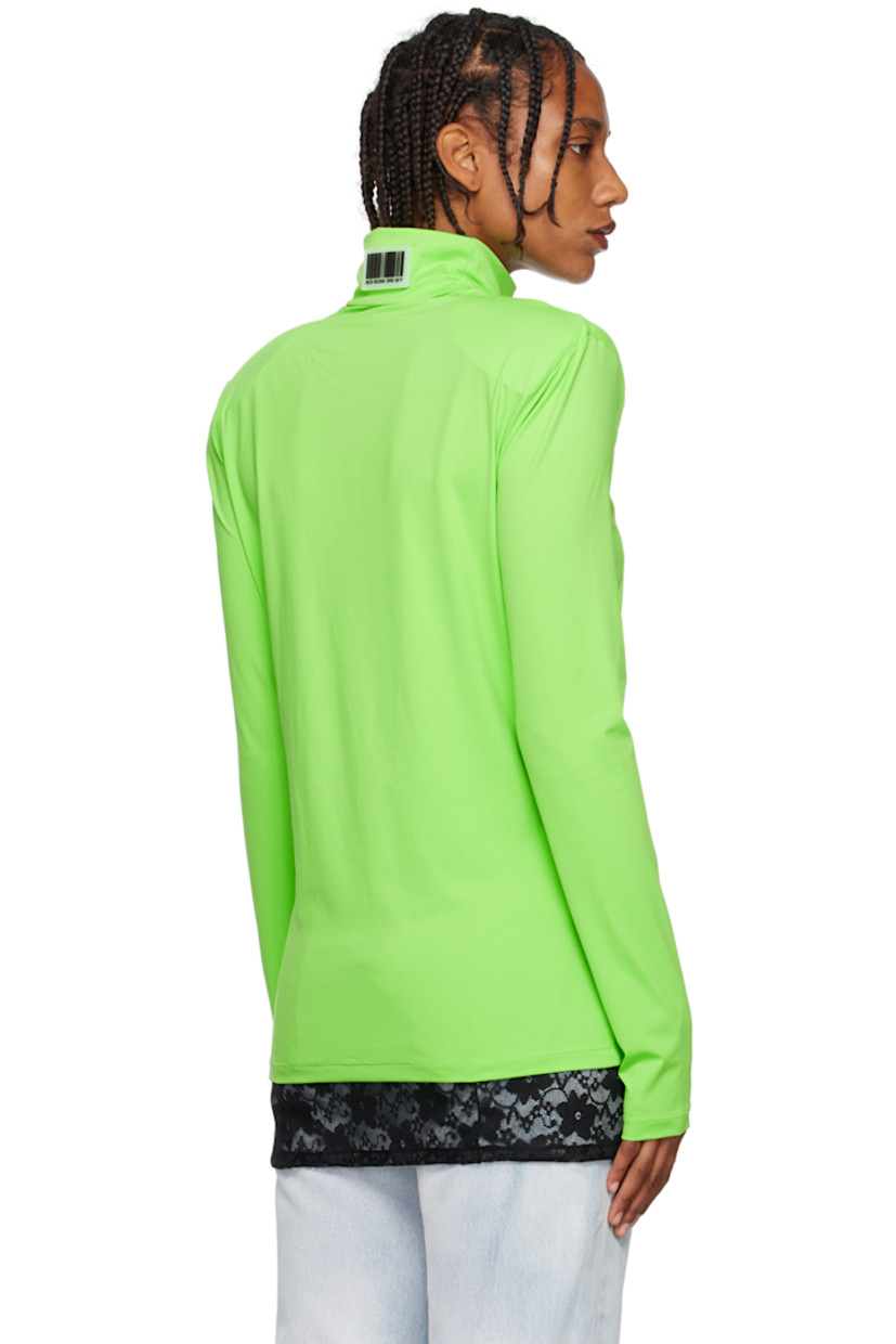 Stretch nylon jersey turtleneck. 

· Rubberized logo patches at collar
· Padded shoulders 

Supplier color: Neon green