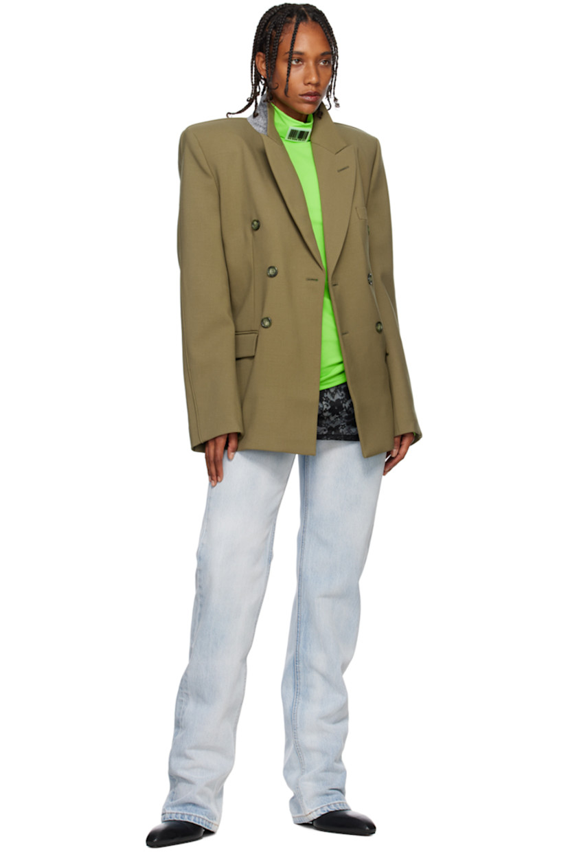 Stretch nylon jersey turtleneck. 

· Rubberized logo patches at collar
· Padded shoulders 

Supplier color: Neon green
