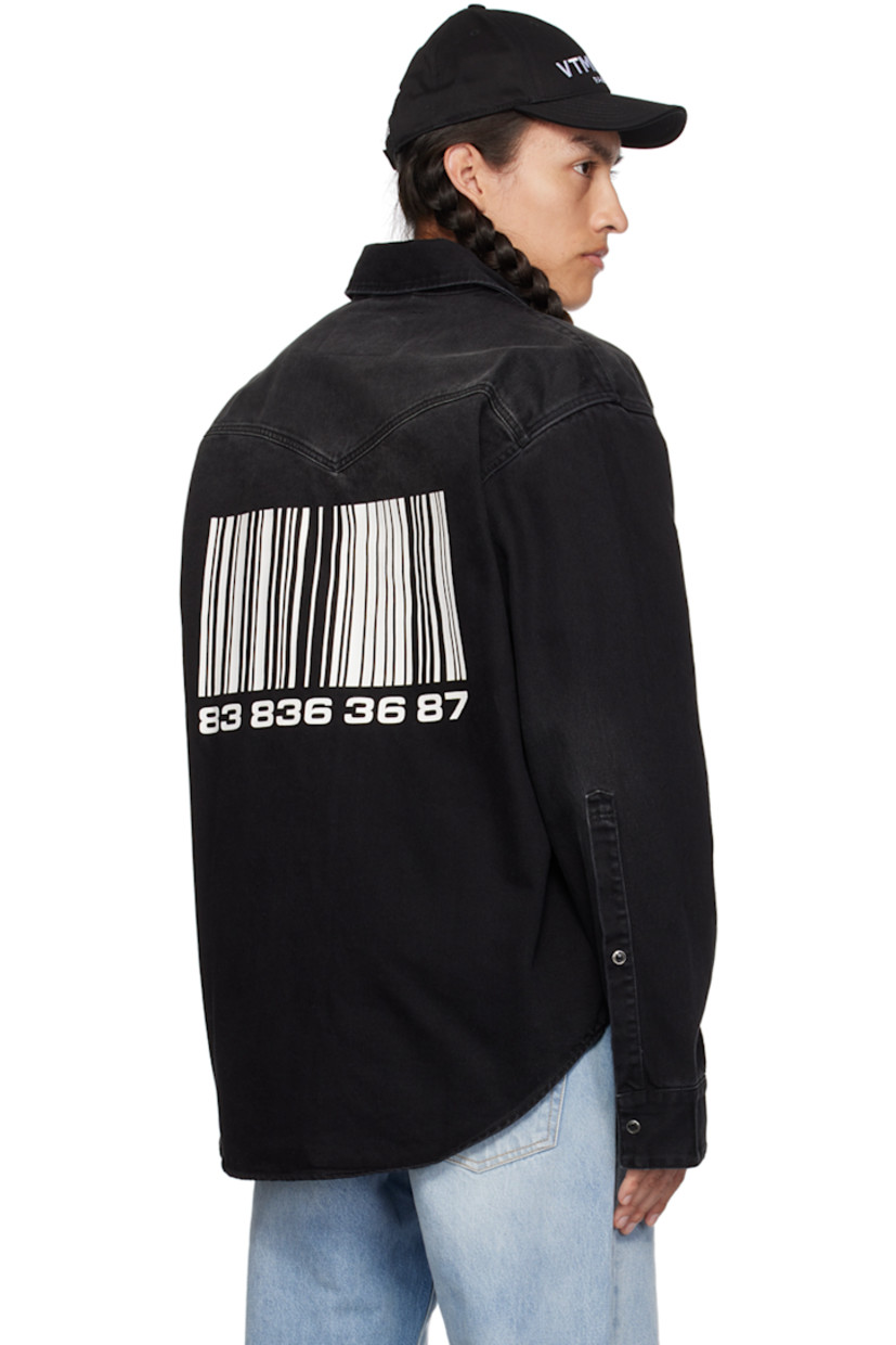 Non-stretch denim shirt. Fading throughout.

· Spread collar
· Press-stud closure
· Flap pockets
· Logo graphic bonded at chest and back
· Shirttail hem
· Single-button barrel cuffs

Supplier color: Black