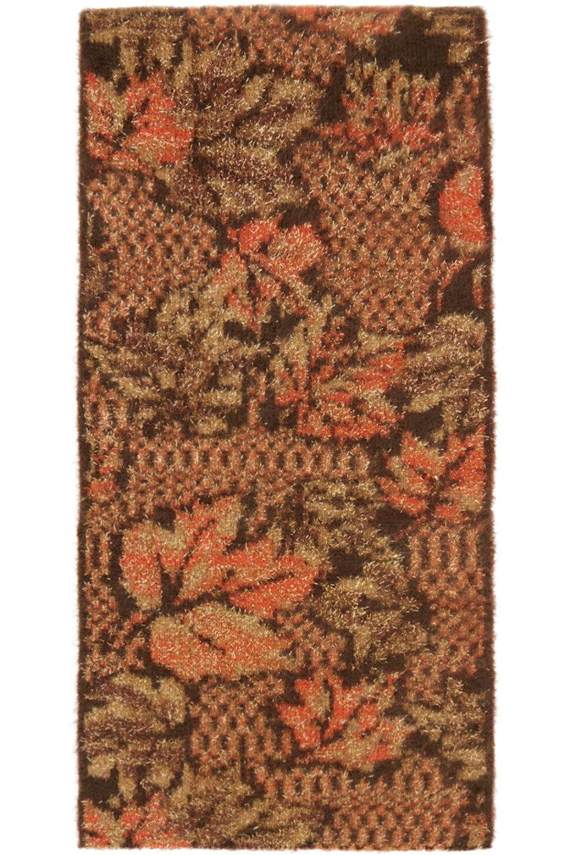 Rectangular brushed knit nylon and mohair-blend scarf in brown, orange, and gold-tone. 

· Jacquard graphic pattern and metallic thread detailing throughout
· H11 x W82 in

Supplier color: Gold