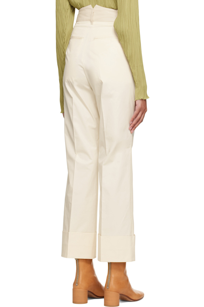 Cotton twill trousers.

· Grained faux-leather trim and belt loops at waistband
· Four-pocket styling
· Zip-fly

Supplier color: Ivory