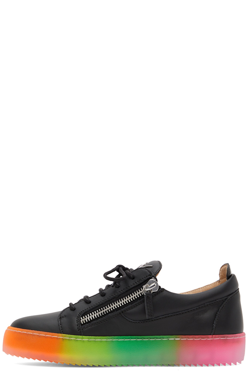 Low-top buffed leather sneakers in black.

· Lace-up closure
· Logo hardware at padded tongue
· Padded heel collar
· Zip fastening at sides
· Stitching in white at welt 
· Buffed leather lining
· Treaded transparent rubber sole in multicolor

Supplier color: Vague black