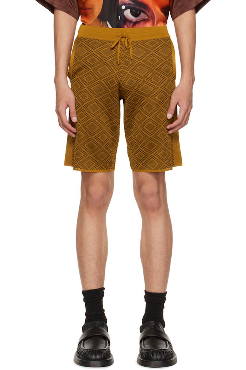 Knit viscose shorts. Jacquard graphic pattern throughout. 

· Drawstring at elasticzed wasitband 
· Two-pocket styling 
· Rib knit cuffs 

Supplier color: Multicolor brown
