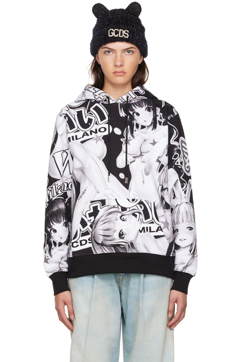 French terry hoodie. Graphic printed throughout.

· Drawstring at hood
· Kangaroo pocket
· RIb knit cuffs and hem

Supplier color:  Black