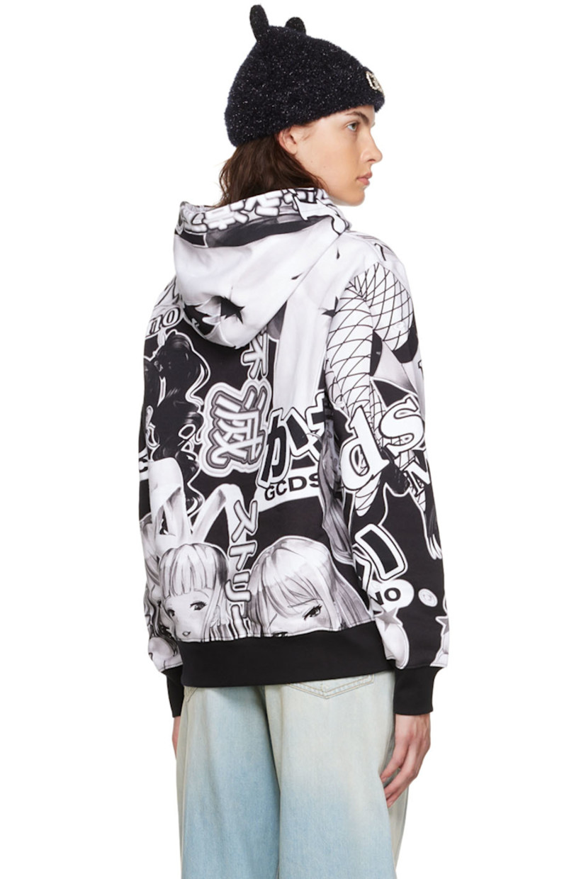 French terry hoodie. Graphic printed throughout.

· Drawstring at hood
· Kangaroo pocket
· RIb knit cuffs and hem

Supplier color:  Black