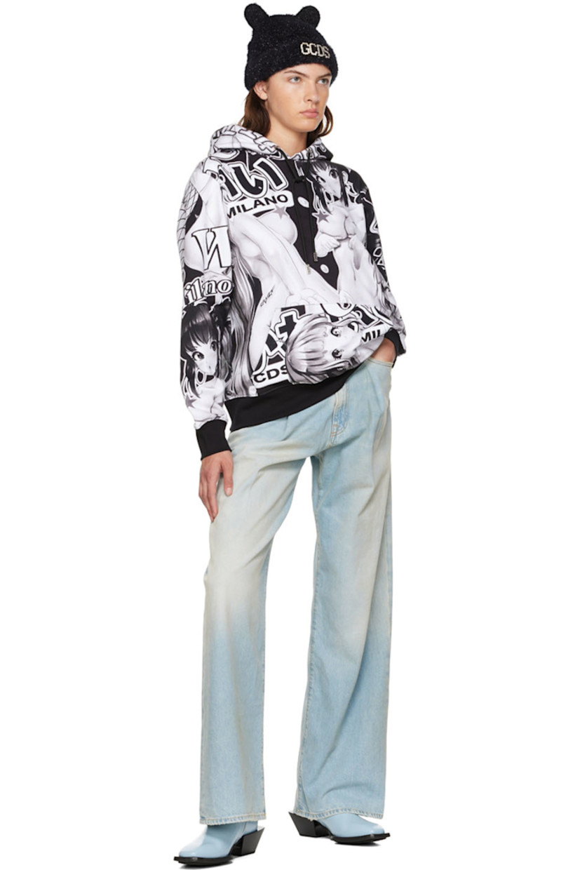 French terry hoodie. Graphic printed throughout.

· Drawstring at hood
· Kangaroo pocket
· RIb knit cuffs and hem

Supplier color:  Black