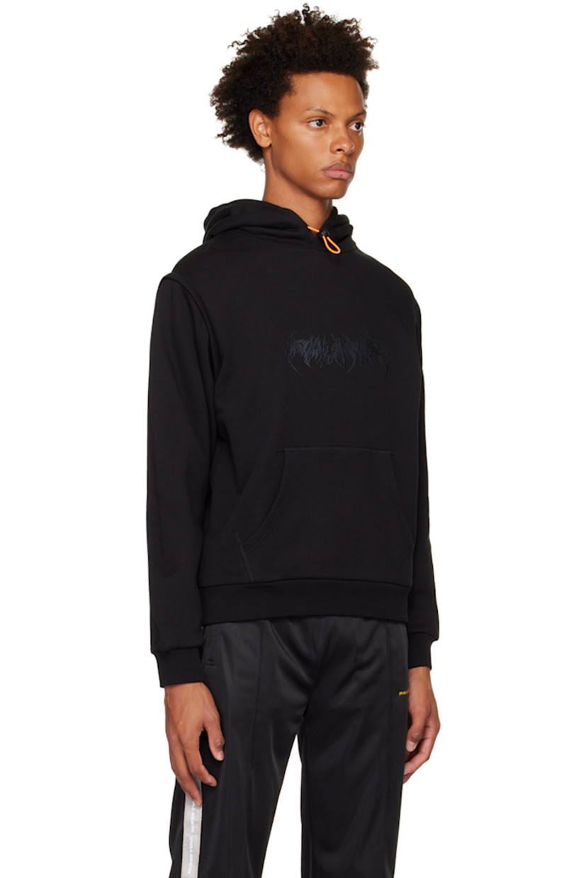 Paneled French terry hoodie. Detachable zip sleeves for alternate styling.

· Bungee-style drawstring at hood
· Logo embroidered at chest
· Kangaroo pocket
· Rib knit hem and cuffs

Supplier color: Black