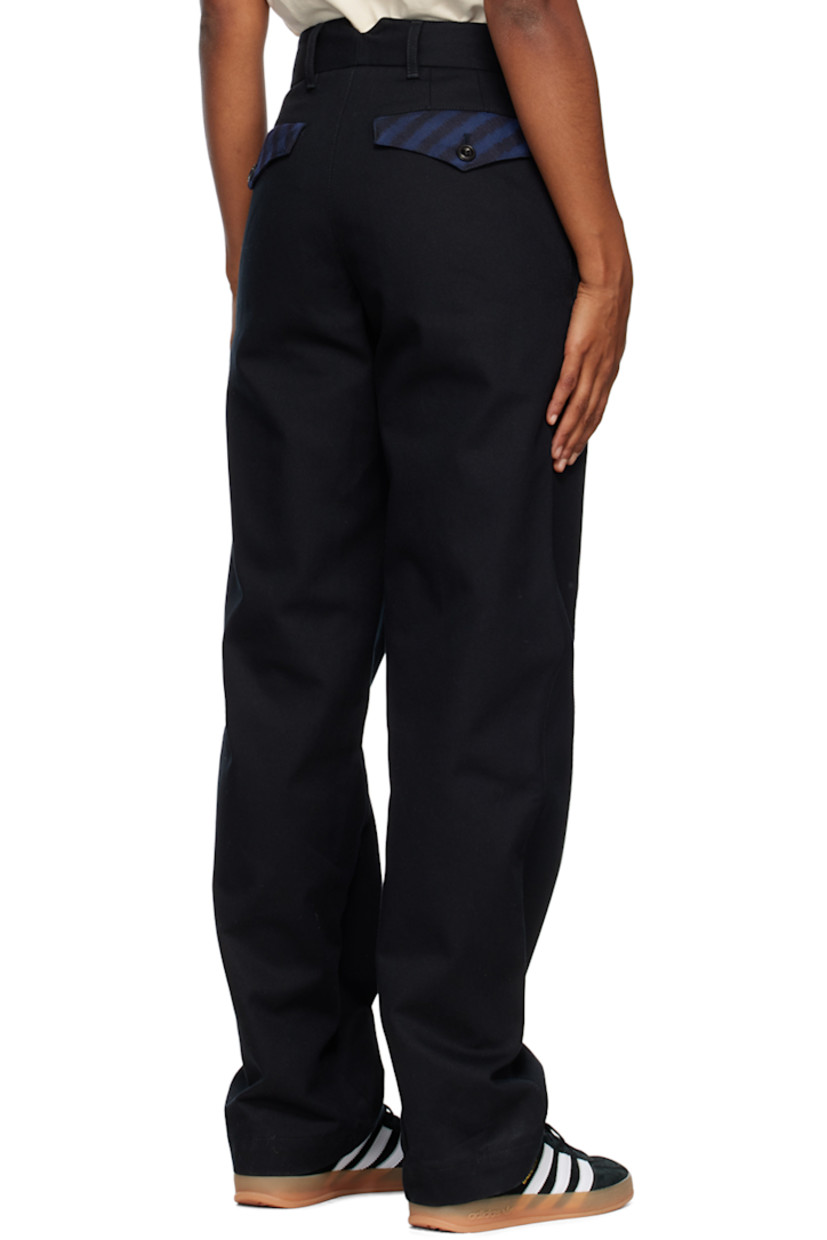 Straight-leg cotton twill trousers.

· Belt loops
· Four-pocket styling
· Zip-fly 
· Creased legs
· Partial plain-woven lining 

Supplier color: Black