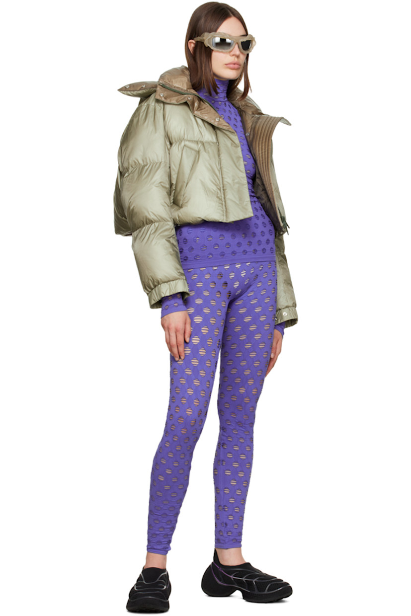 Semi-sheer stretch nylon jersey leggings.

· Perforated detailing throughout
· Rib knit elasticized waistband

Supplier color: Midnight