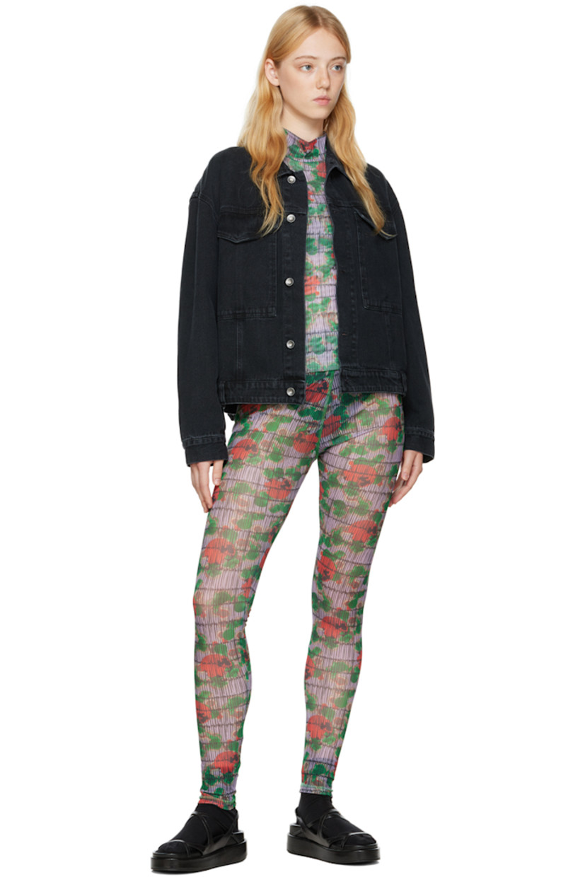 Semi-sheer stretch recycled polyester mesh leggings. Polka dot pattern printed throughout.

Supplier color: Dots turquoise/Red