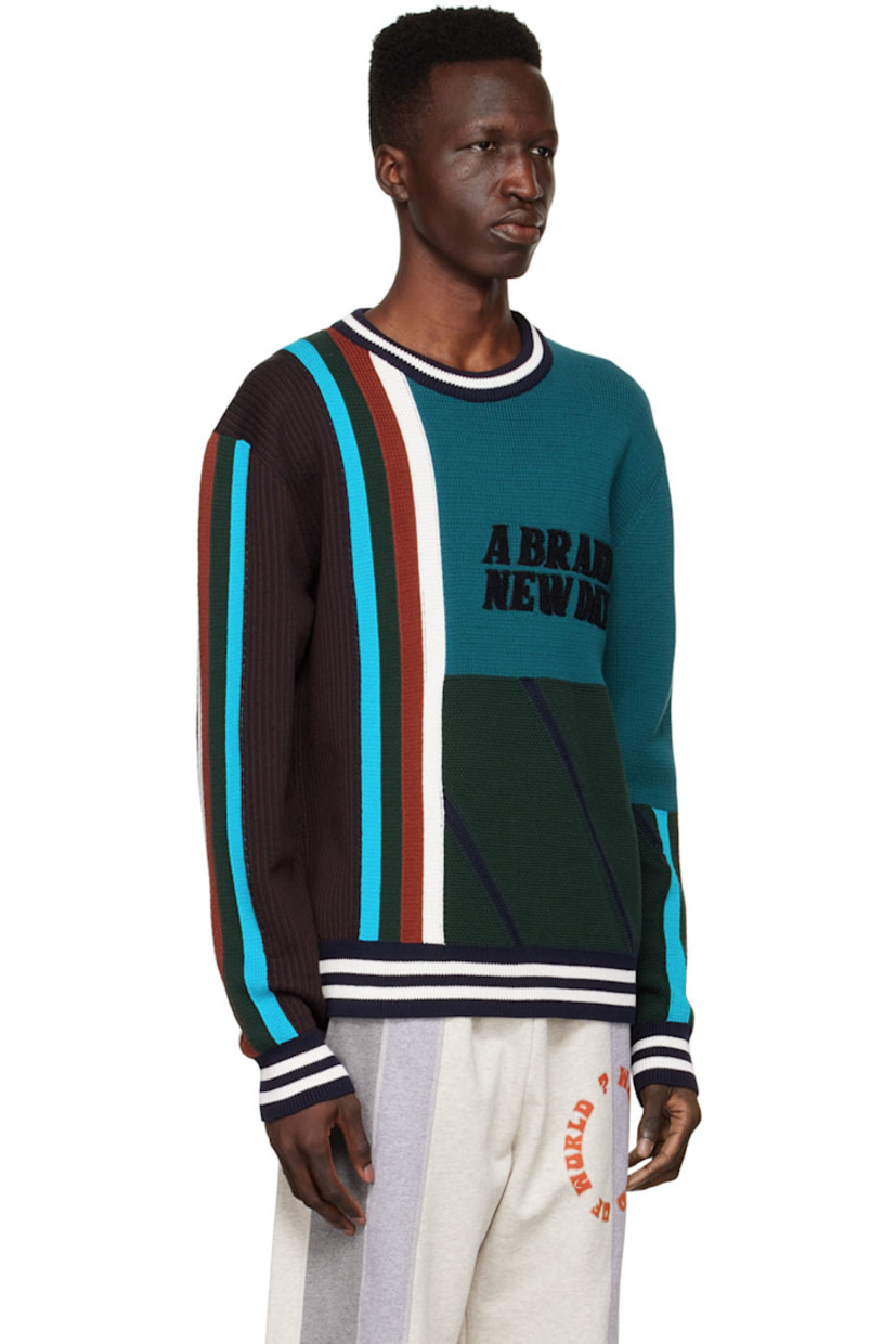 Paneled rib knit cotton sweater. 

· Crewneck
· Bouclé text at front 

Wholesale exclusivity at SSENSE.

Supplier color: Green