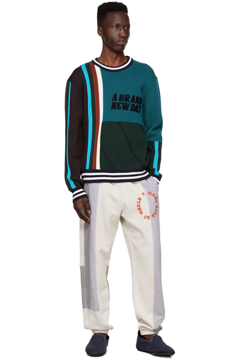 Paneled rib knit cotton sweater. 

· Crewneck
· Bouclé text at front 

Wholesale exclusivity at SSENSE.

Supplier color: Green