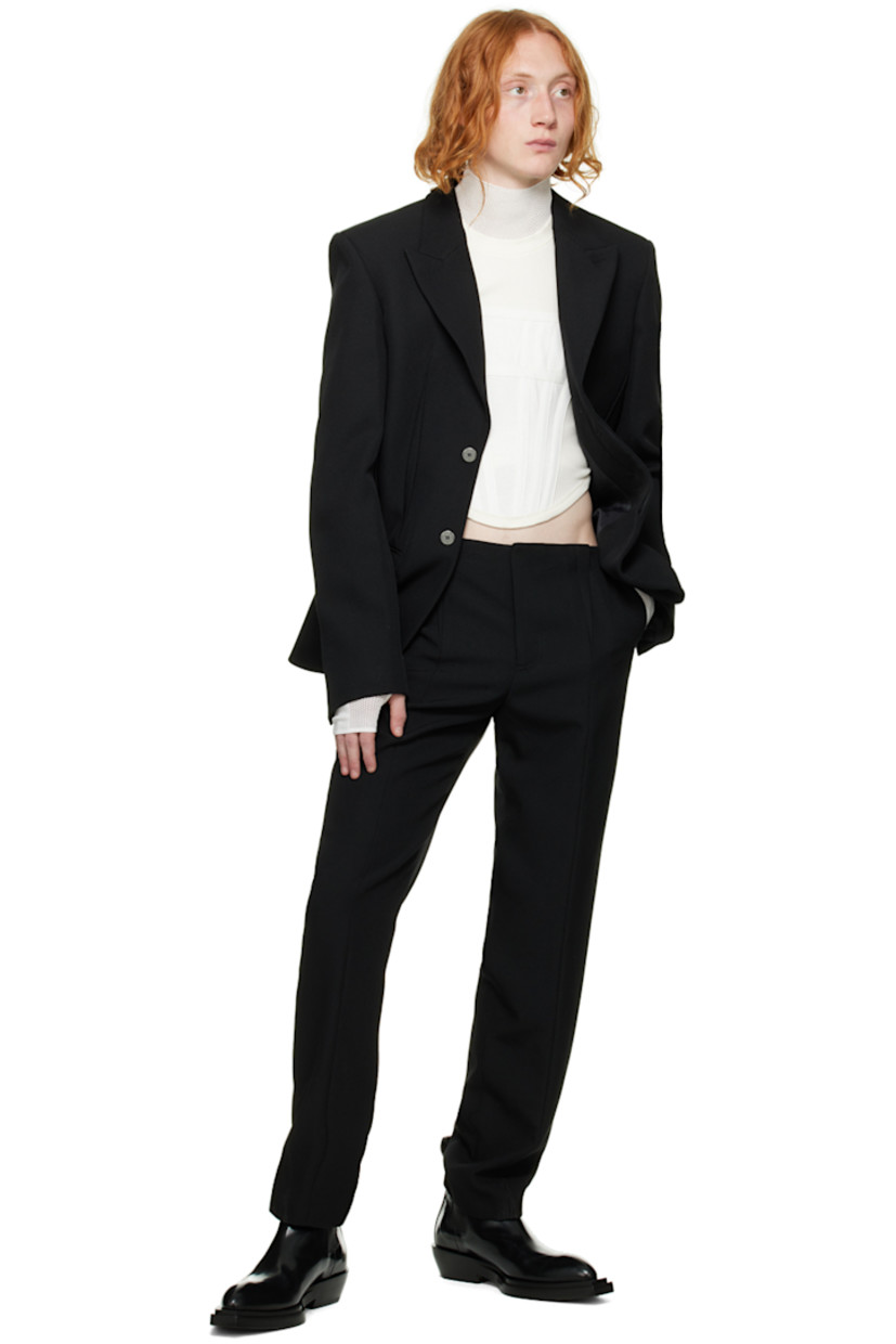 Tapered wool-blend canvas trousers. 

· Pleats at front waistband
· Four-pocket styling
· Zip-fly
· Central creases at back

Supplier color: Black