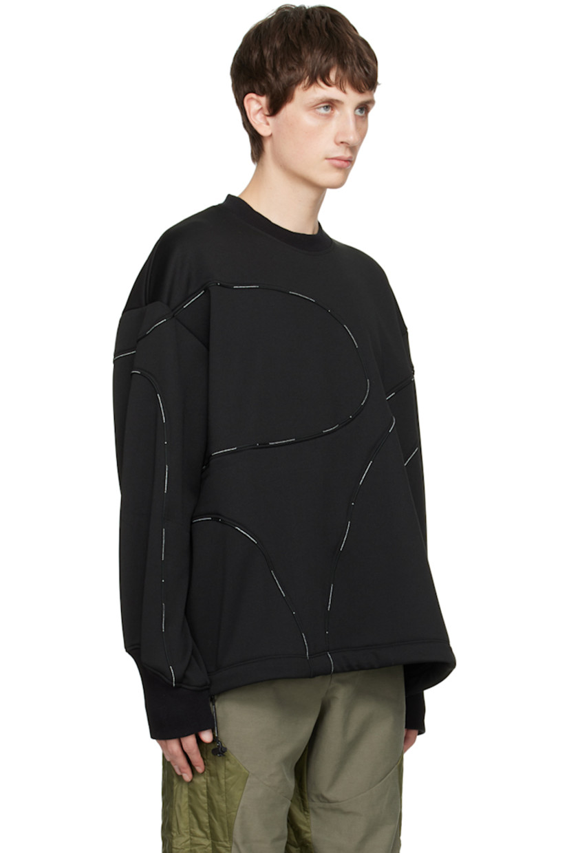 Polyurethane-coated polyester fleece sweatshirt. Piping throughout. 

· Rib knit crewneck and cuffs
· Bungee-style drawstring at hem 

Supplier color: Black