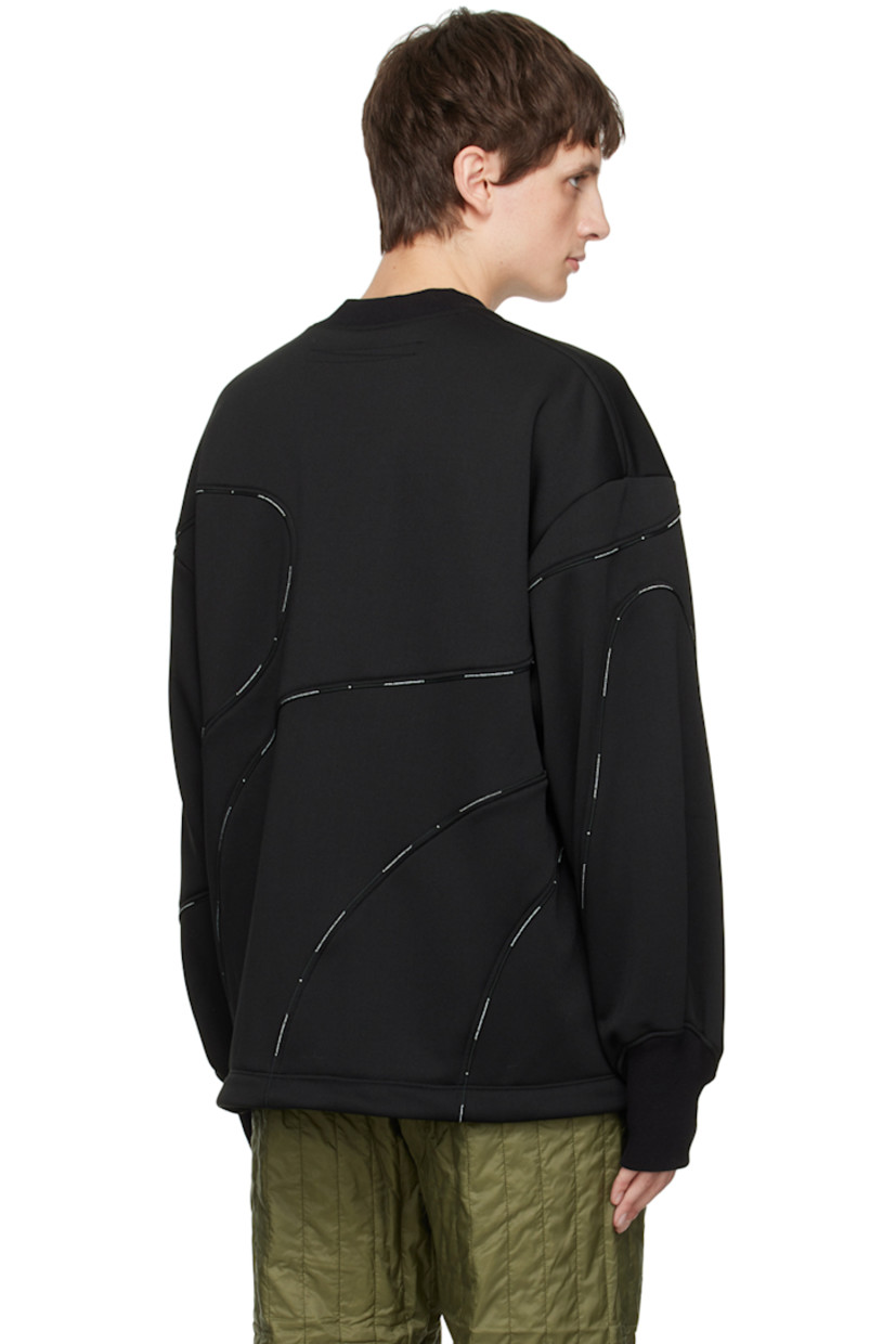 Polyurethane-coated polyester fleece sweatshirt. Piping throughout. 

· Rib knit crewneck and cuffs
· Bungee-style drawstring at hem 

Supplier color: Black