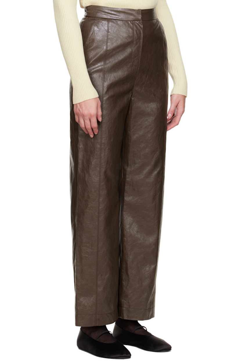 Straight-leg grained faux-leather pants. 

· Paneled construction 
· Three-pocket styling
· Zip-fly
· Full satin lining

Supplier color: Brown