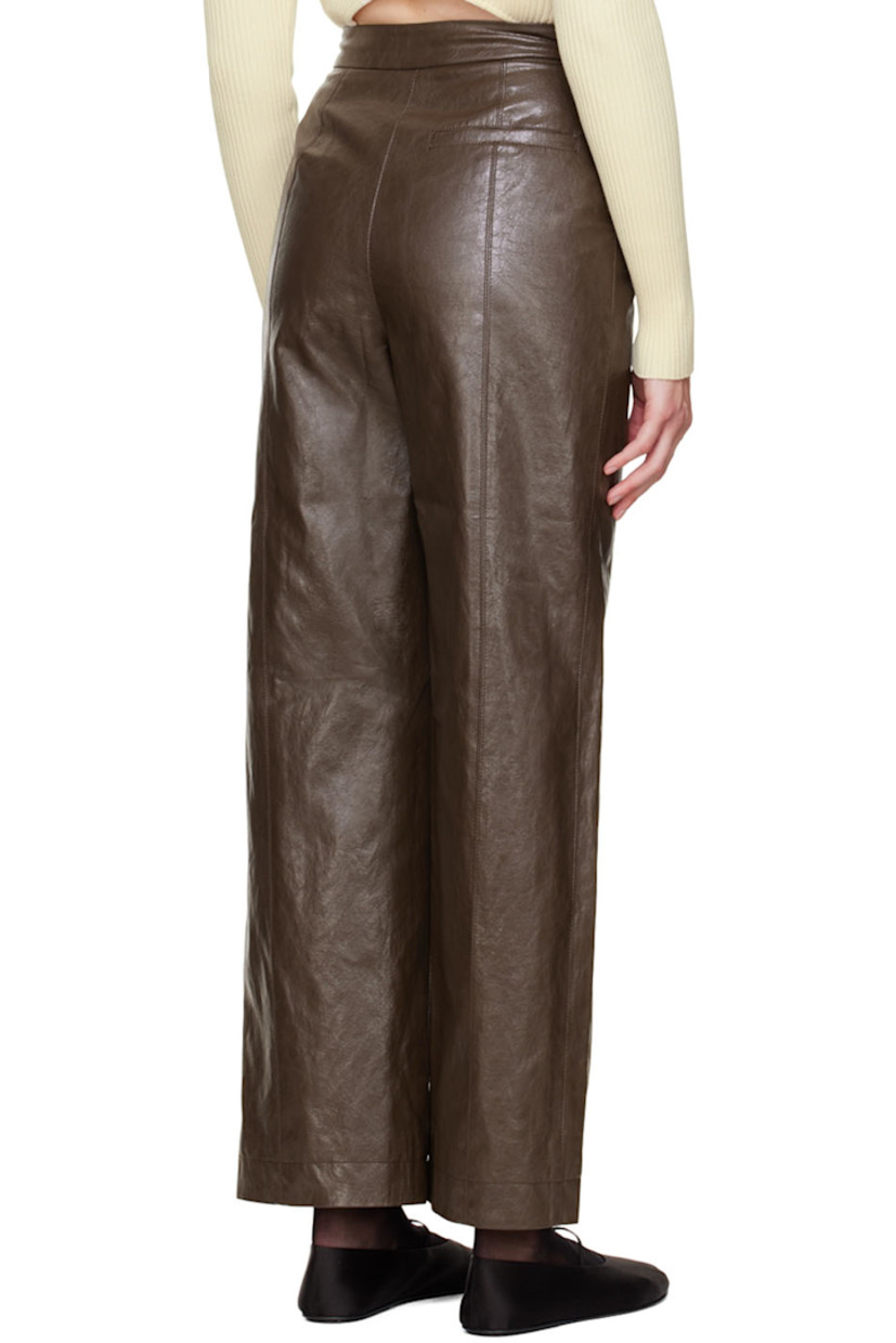 Straight-leg grained faux-leather pants. 

· Paneled construction 
· Three-pocket styling
· Zip-fly
· Full satin lining

Supplier color: Brown
