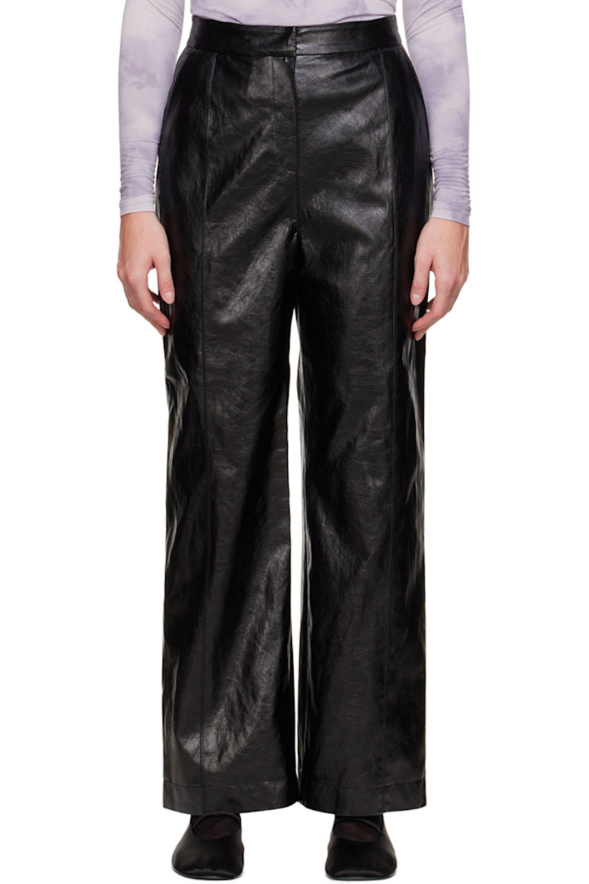 Straight-leg grained faux-leather pants. 

· Paneled construction 
· Three-pocket styling
· Zip-fly
· Full satin lining

Supplier color: Black