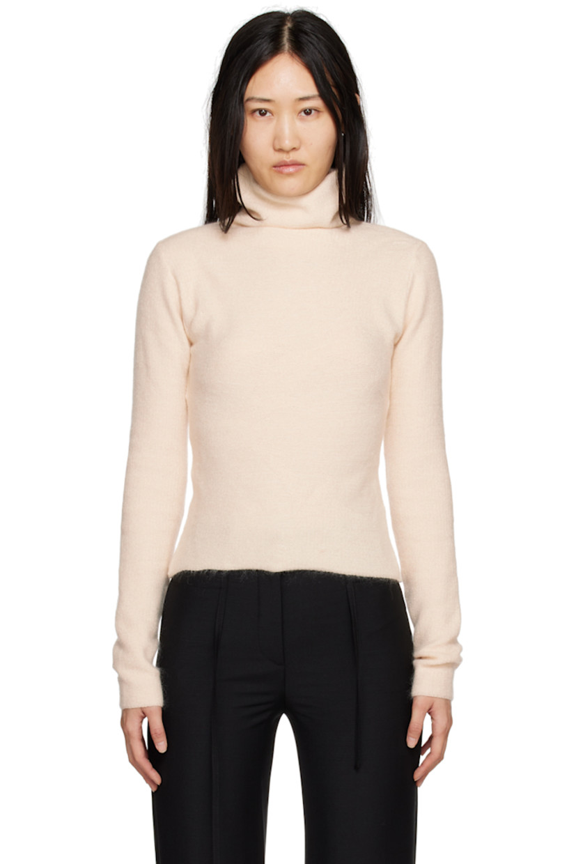 Stretch purl knit nylon and mohair-blend sweater. Turtleneck. 

Supplier color: Blush