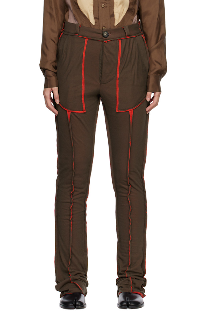 Cotton double jersey lounge pants. Exposed seams with raw edges throughout.

· Belt loops
· Four-pocket styling
· Button-fly

Supplier color: Brown/Red